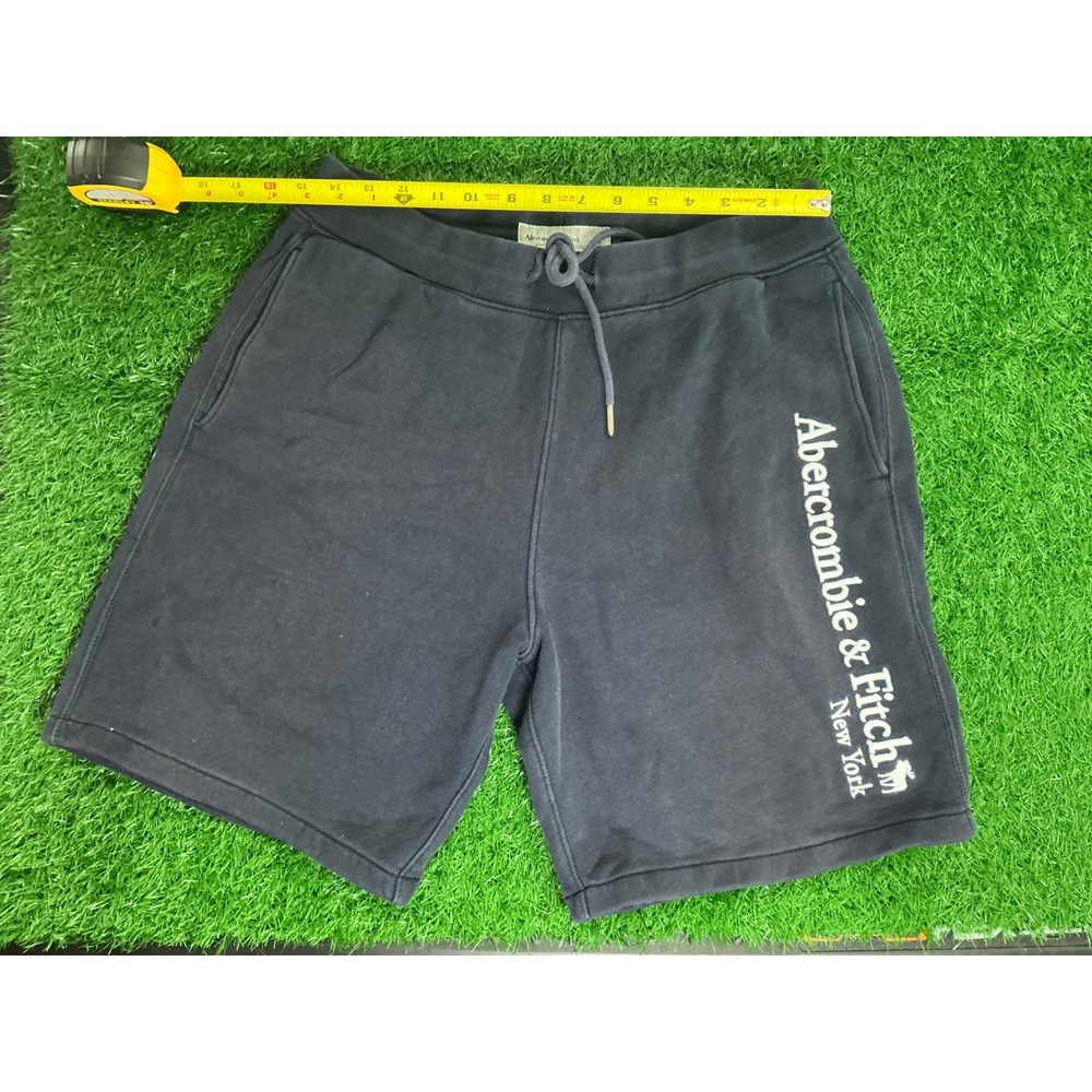 Abercrombie & Fitch Mens Soft A&F Fleece Logo Shorts Navy Blue Size M